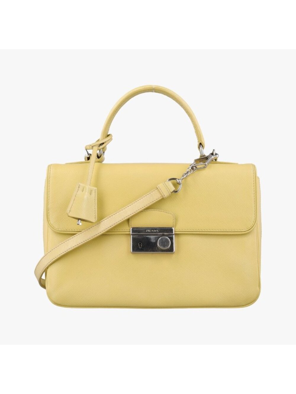 Prada Small Sound Flap Bag Yellow Saffiano Leather 31